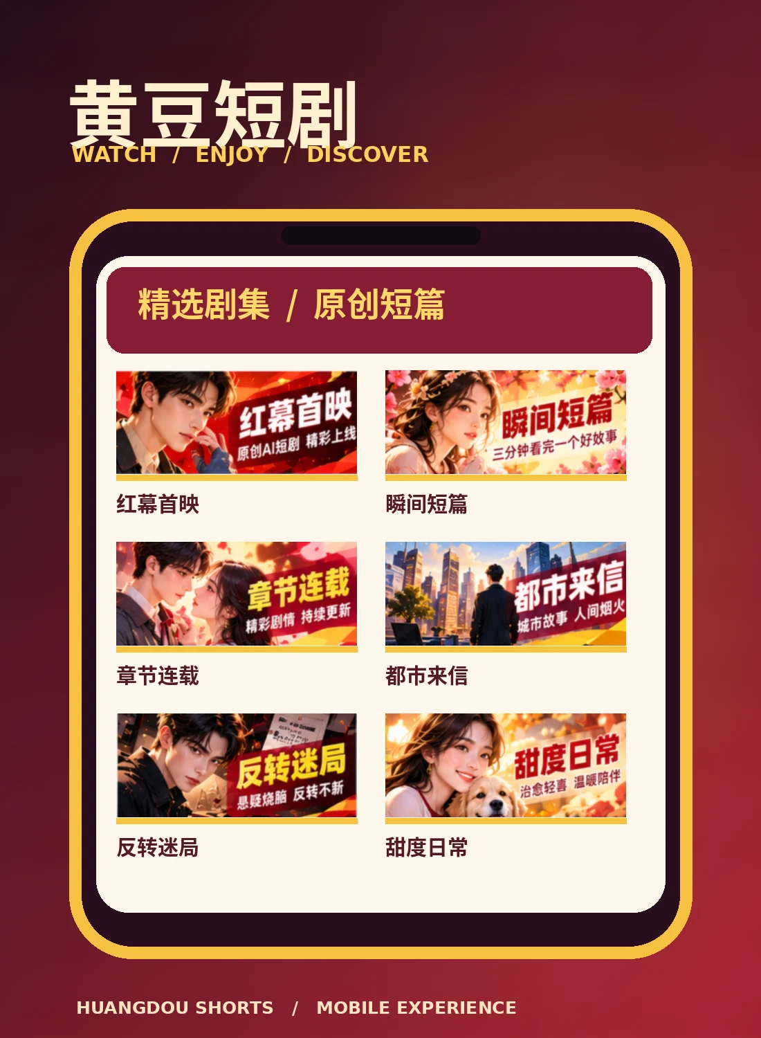 黄豆短剧手机浏览示意视觉